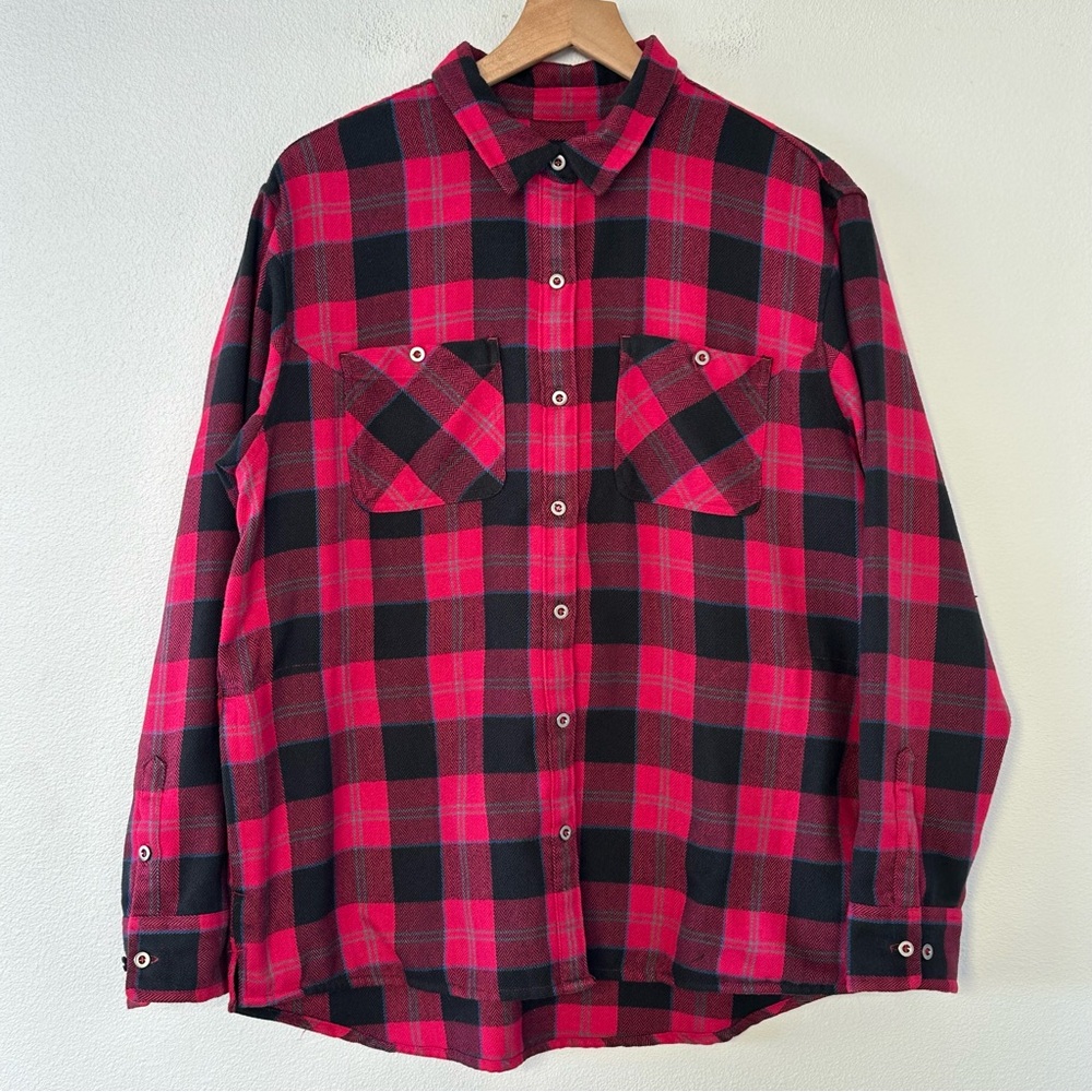 Outdoor Research Feedback Flannel Button Up Sz L Pink Black Plaid Gorpcore Camp